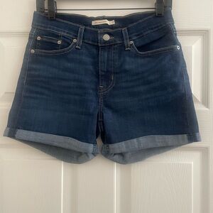 Levi's Blue Jean Mid Length Shorts with Cuffed Hem